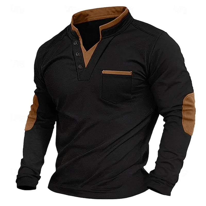 Pullover Herren mit Knopfleiste | Stehkragen & Brusttasche