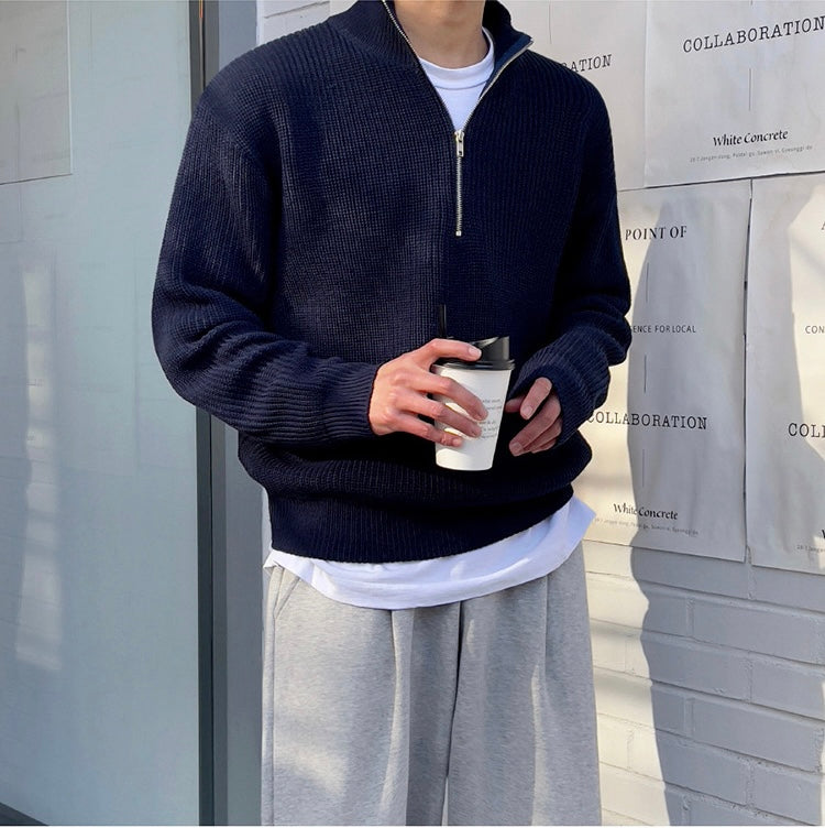 Herren Pullover | Regular Fit mit Plissierter Struktur & Halbzip