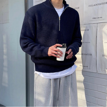 Herren Pullover | Regular Fit mit Plissierter Struktur & Halbzip