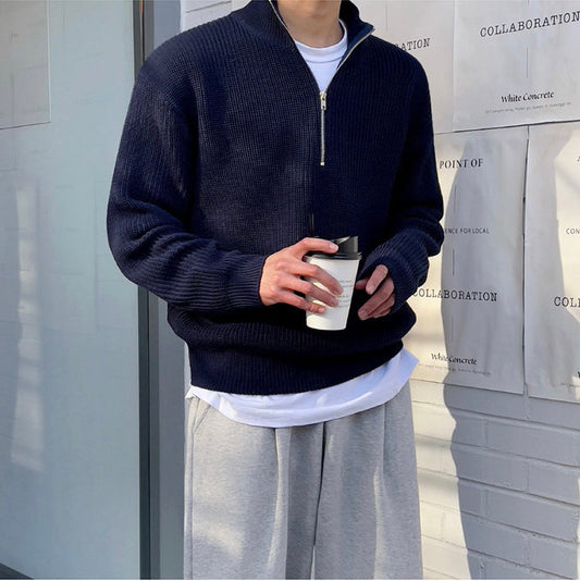 Herren Pullover | Regular Fit mit Plissierter Struktur & Halbzip
