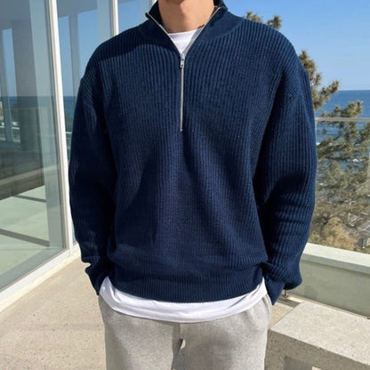Herren Pullover | Regular Fit mit Plissierter Struktur & Halbzip