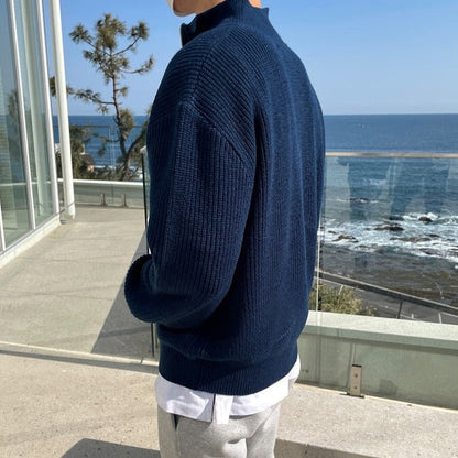 Herren Pullover | Regular Fit mit Plissierter Struktur & Halbzip