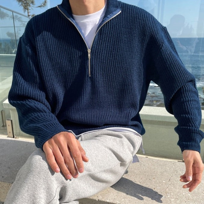 Herren Pullover | Regular Fit mit Plissierter Struktur & Halbzip