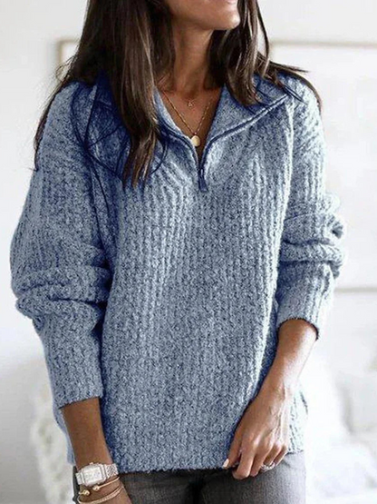 Pullover mit halbem Reißverschluss für Damen | Lockere Passform