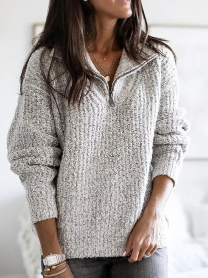 Pullover mit halbem Reißverschluss für Damen | Lockere Passform