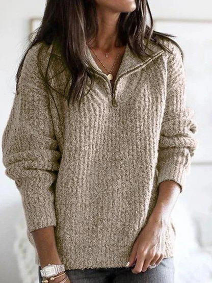 Pullover mit halbem Reißverschluss für Damen | Lockere Passform