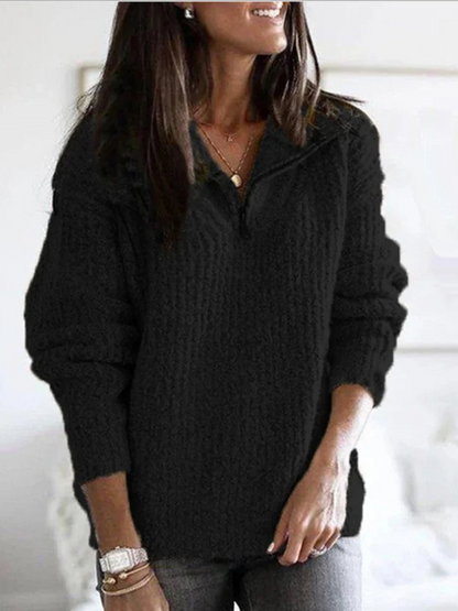 Pullover mit halbem Reißverschluss für Damen | Lockere Passform