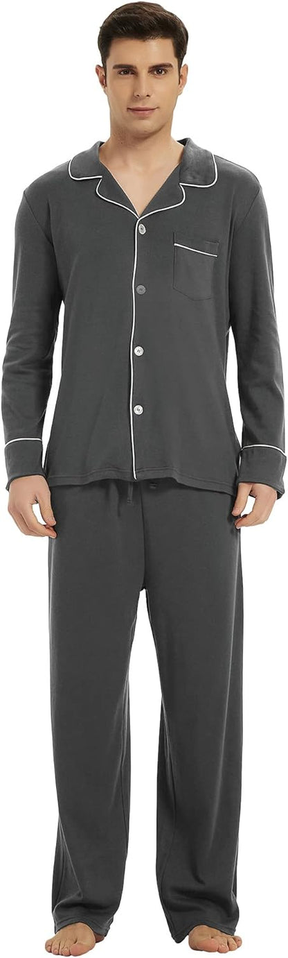 Pyjama Set Herren | Knopfleiste & Langarmkomfort