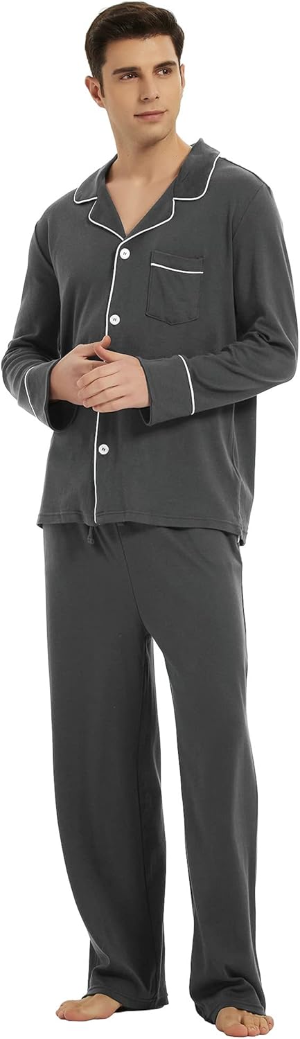 Pyjama Set Herren | Knopfleiste & Langarmkomfort