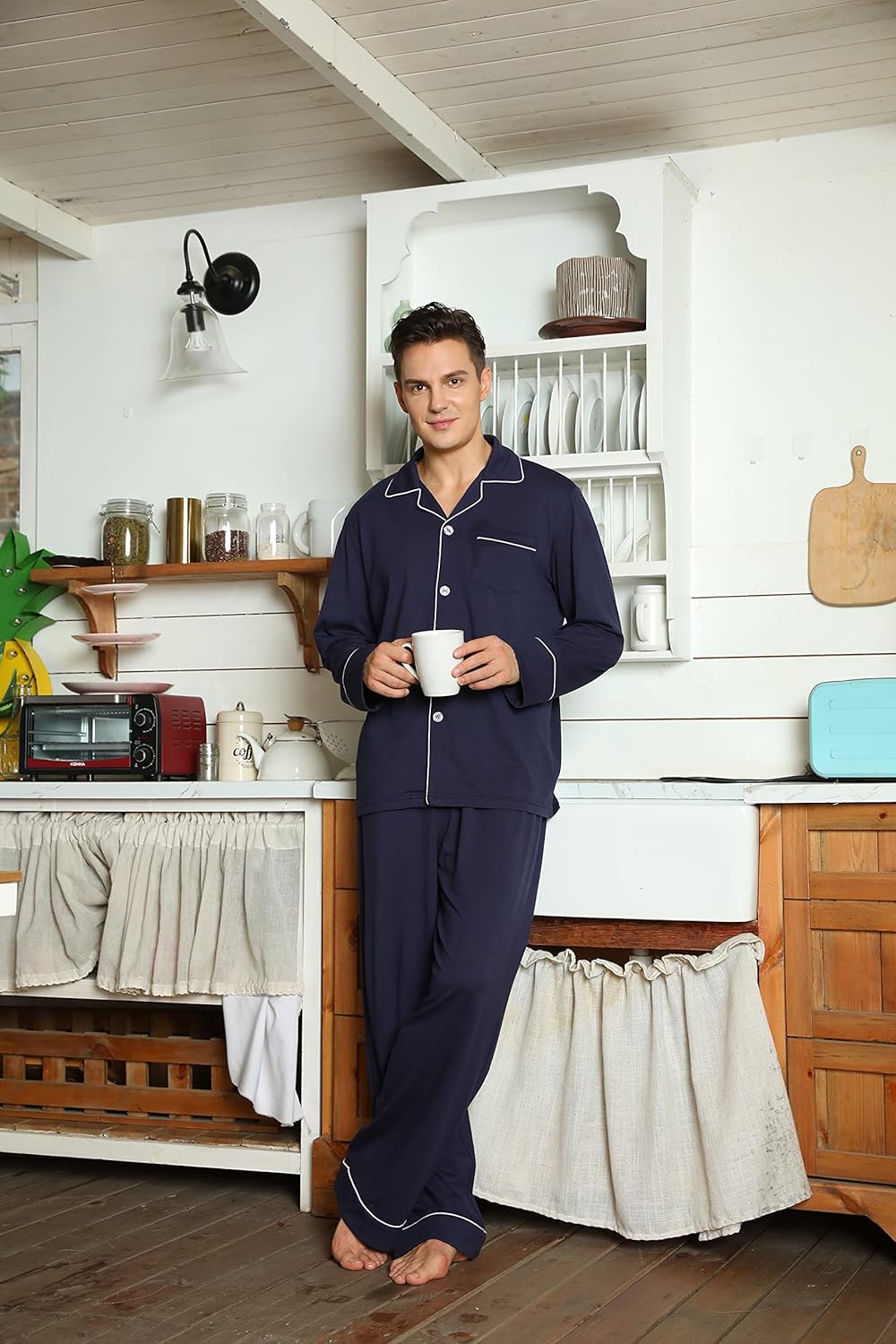 Pyjama Set Herren | Knopfleiste & Langarmkomfort