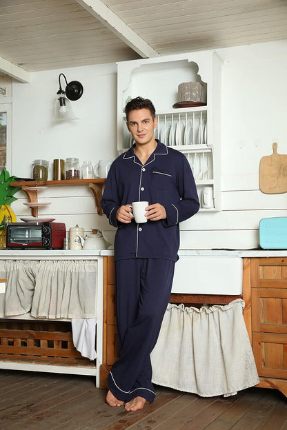 Pyjama Set Herren | Knopfleiste & Langarmkomfort