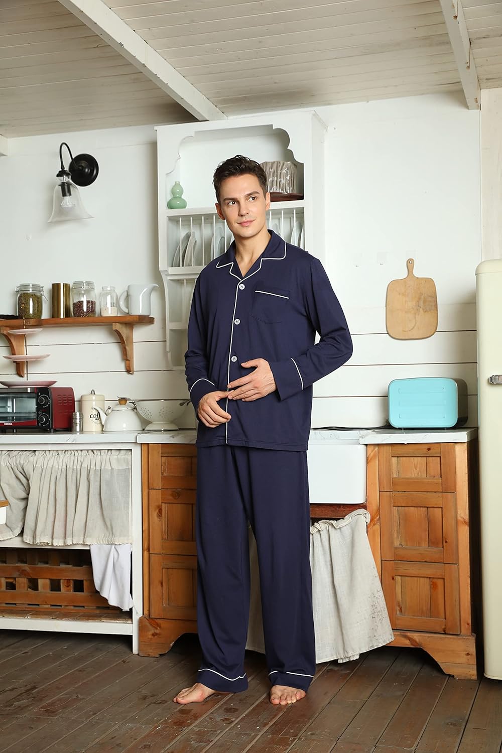 Pyjama Set Herren | Knopfleiste & Langarmkomfort