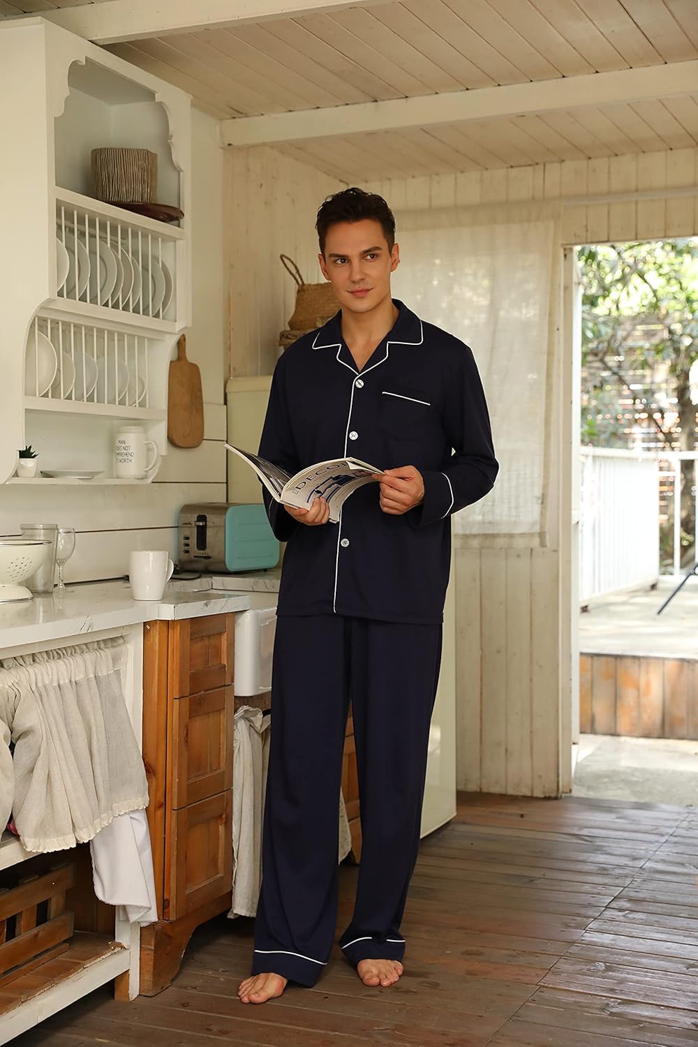 Pyjama Set Herren | Knopfleiste & Langarmkomfort