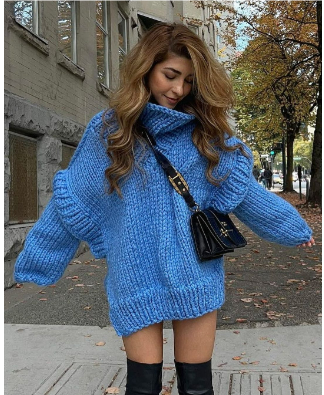 Damen Oversize Strickpullover Rundhals Strick Pulli 3