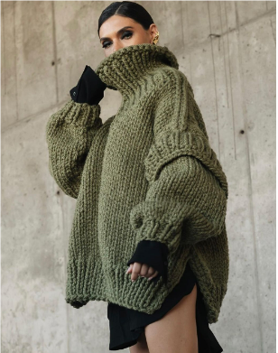 Damen Oversize Strickpullover Rundhals Strick Pulli 5