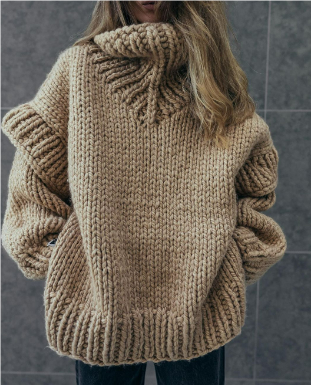 Damen Oversize Strickpullover Rundhals Strick Pulli 6