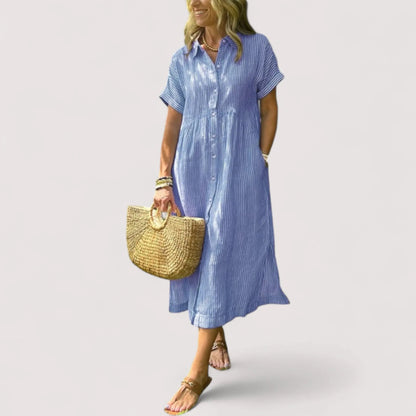 Hemdblusenkleid Damen | Gestreift & Kurzarm Midi