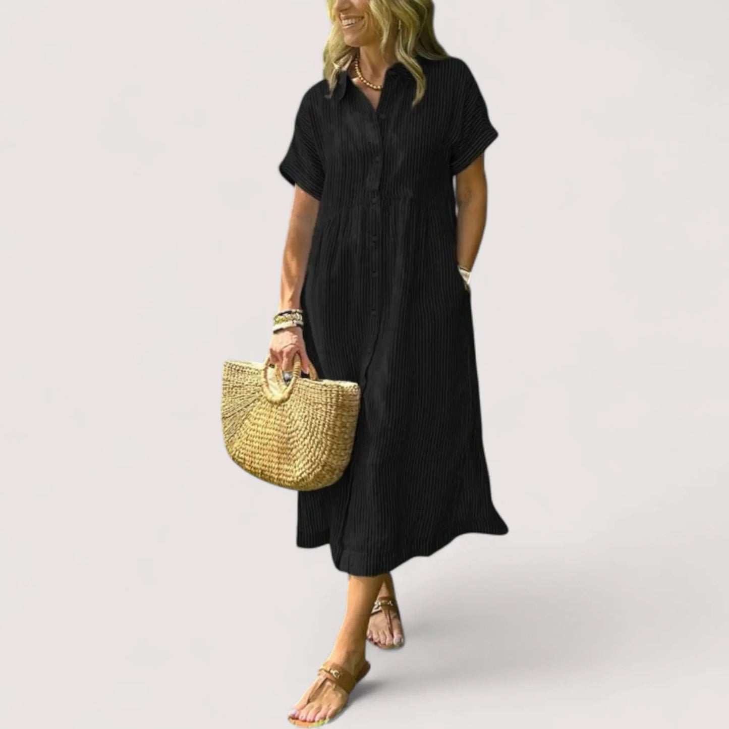 Hemdblusenkleid Damen | Gestreift & Kurzarm Midi