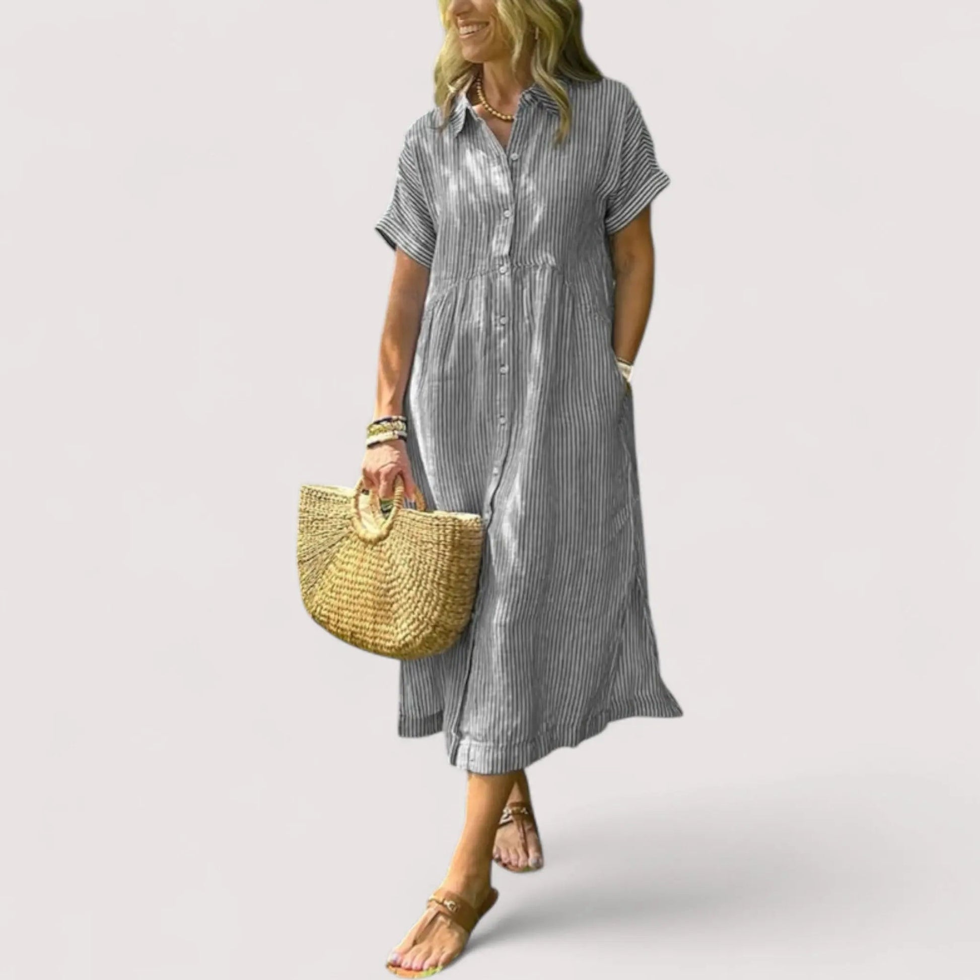 Hemdblusenkleid Damen | Gestreift & Kurzarm Midi
