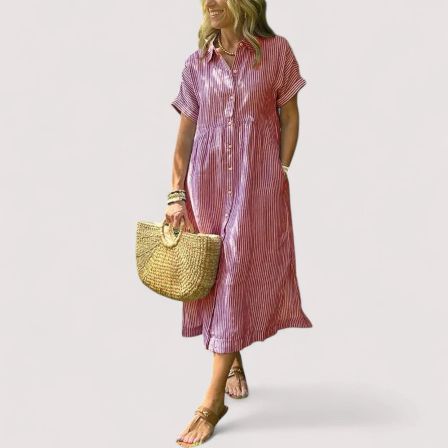 Hemdblusenkleid Damen | Gestreift & Kurzarm Midi