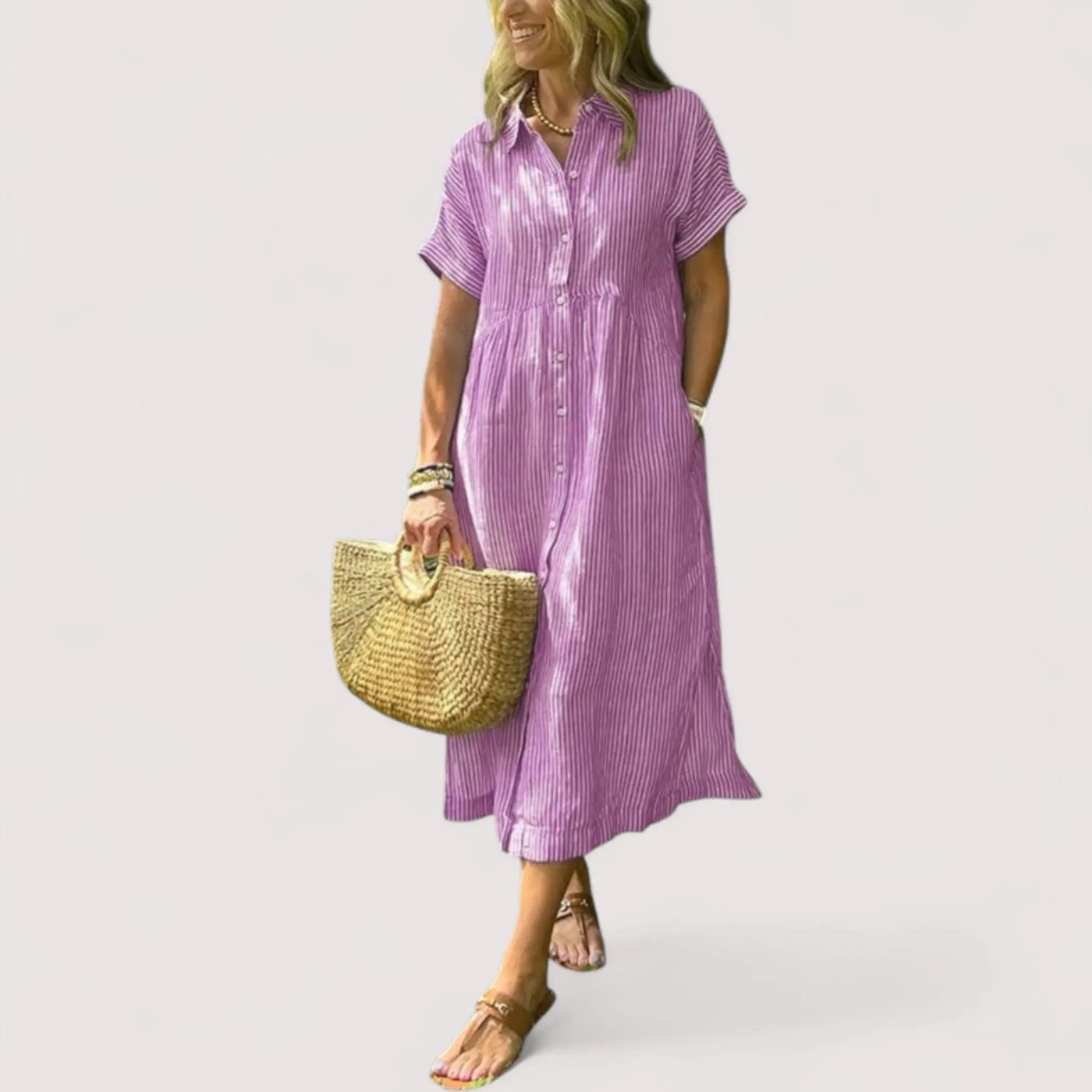 Hemdblusenkleid Damen | Gestreift & Kurzarm Midi