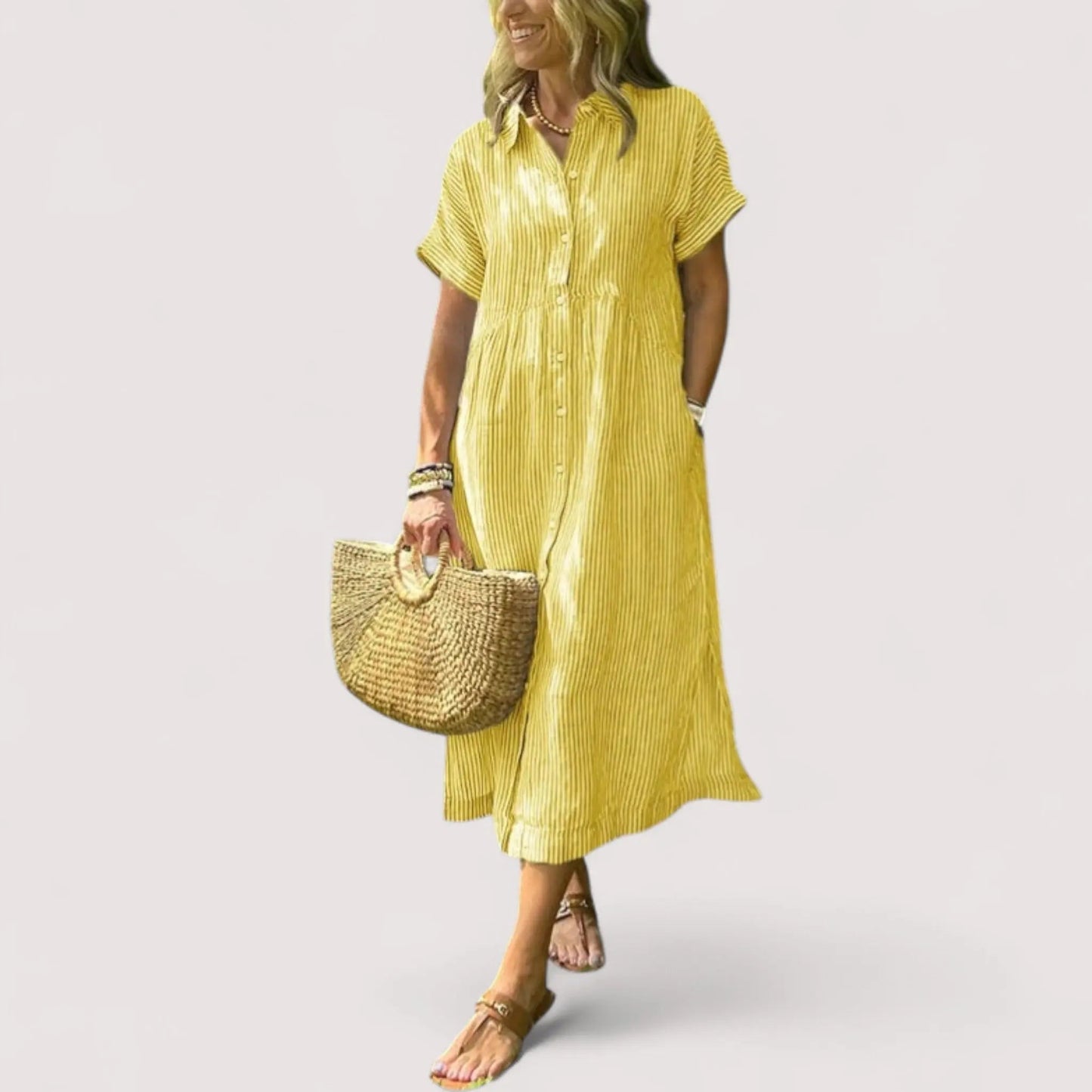 Hemdblusenkleid Damen | Gestreift & Kurzarm Midi