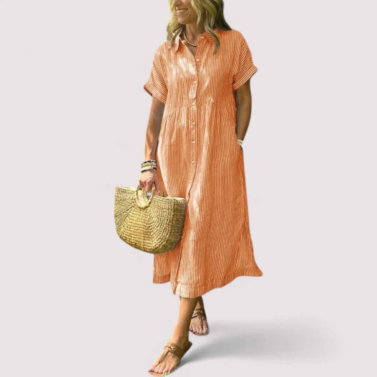 Hemdblusenkleid Damen | Gestreift & Kurzarm Midi