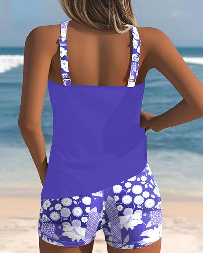 Tankini Set Damen | Sportlicher Zweiteiler mit Blumenprint