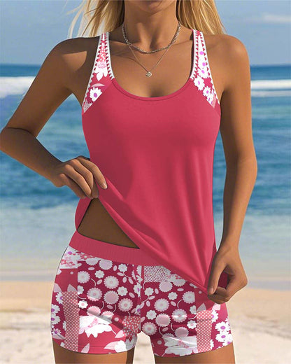 Tankini Set Damen | Sportlicher Zweiteiler mit Blumenprint