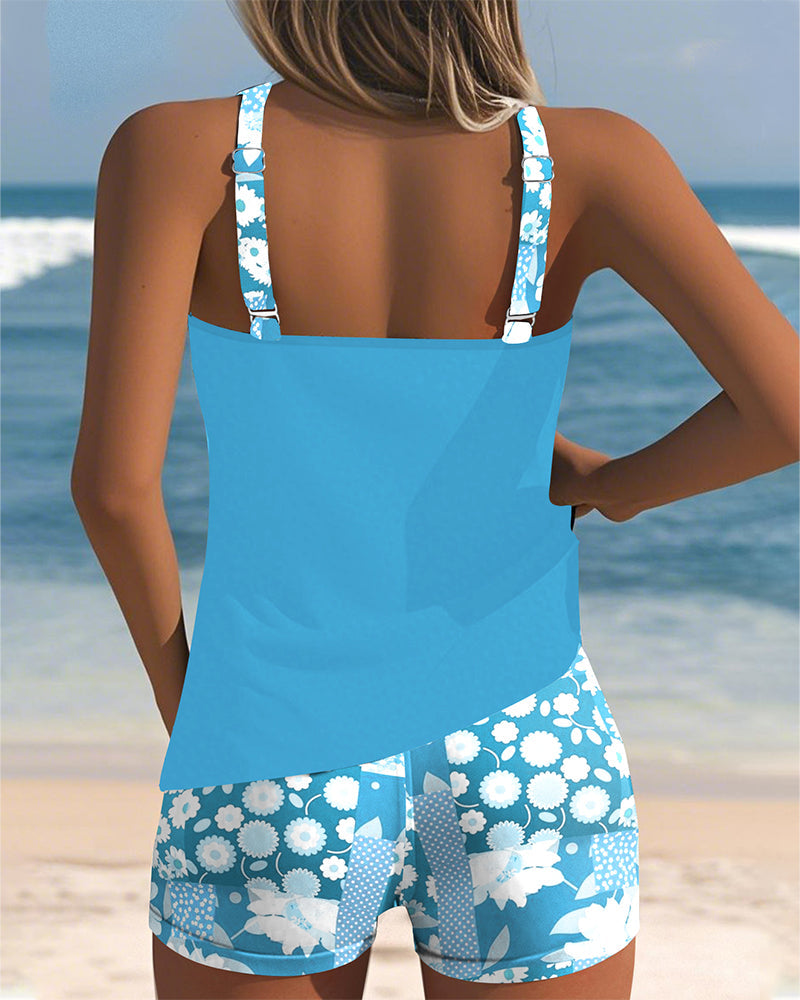 Tankini Set Damen | Sportlicher Zweiteiler mit Blumenprint