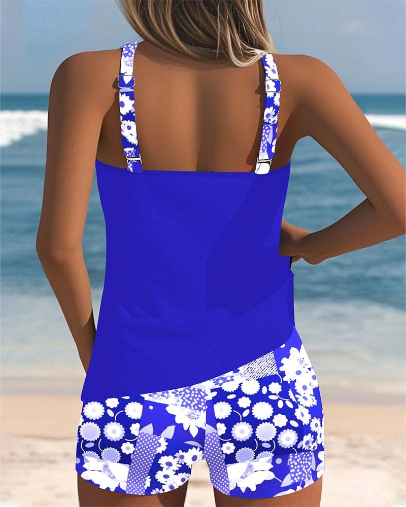 Tankini Set Damen | Sportlicher Zweiteiler mit Blumenprint