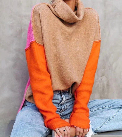 Rollkragenpullover Damen | Farbblock Stil