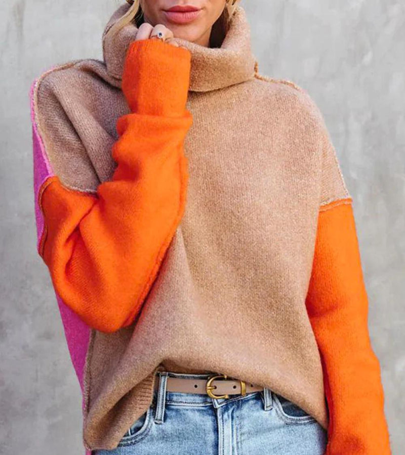 Rollkragenpullover Damen | Farbblock Stil