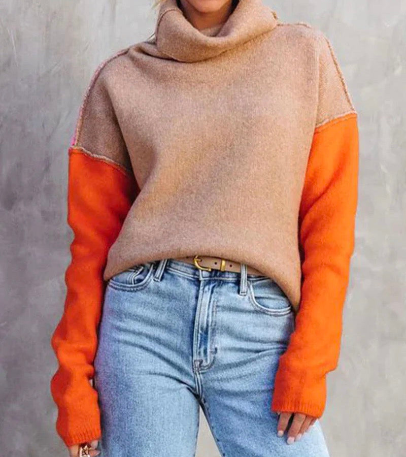 Rollkragenpullover Damen | Farbblock Stil