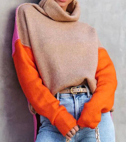 Rollkragenpullover Damen | Farbblock Stil