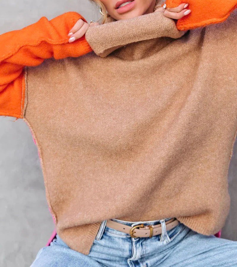 Rollkragenpullover Damen | Farbblock Stil