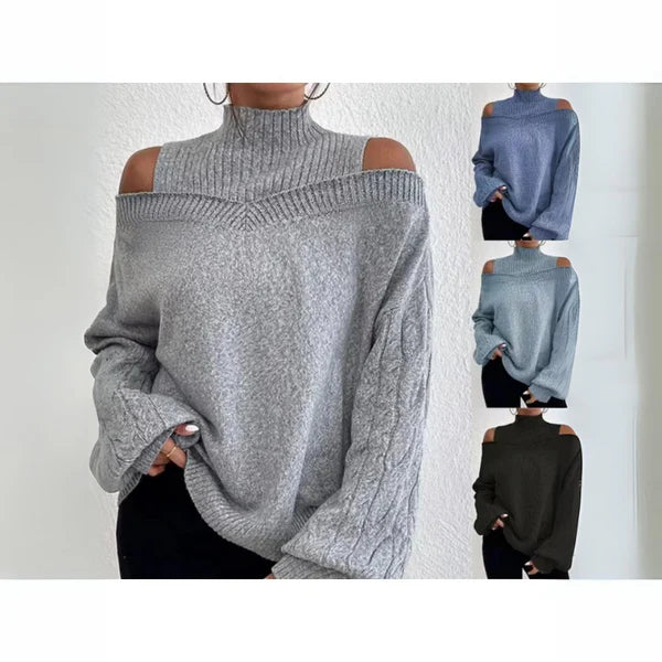 Rollkragenpullover Damen – Locker gestrickt Schulterfrei