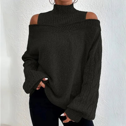 Rollkragenpullover Damen – Locker gestrickt Schulterfrei