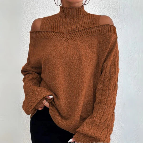 Rollkragenpullover Damen – Locker gestrickt Schulterfrei