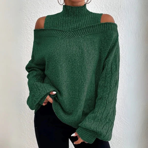 Rollkragenpullover Damen – Locker gestrickt Schulterfrei