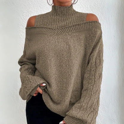 Rollkragenpullover Damen – Locker gestrickt Schulterfrei