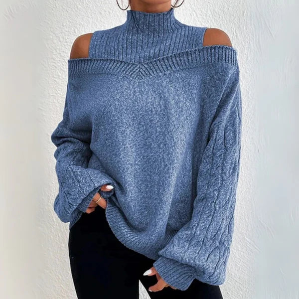 Rollkragenpullover Damen – Locker gestrickt Schulterfrei