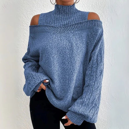 Rollkragenpullover Damen – Locker gestrickt Schulterfrei