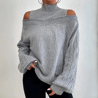 Rollkragenpullover Damen – Locker gestrickt Schulterfrei