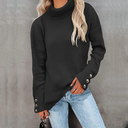 Rollkragenpullover Damen | Mit Knopfmanschetten