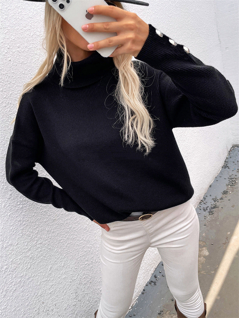 Rollkragenpullover Damen | Mit Knopfmanschetten