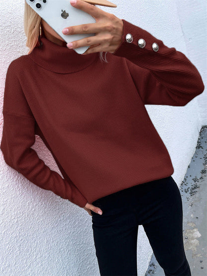 Rollkragenpullover Damen | Mit Knopfmanschetten