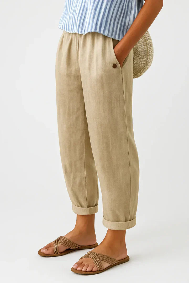 Sommerhosen Damen | Klassische Leinenhose mit Entspanntem Schnitt