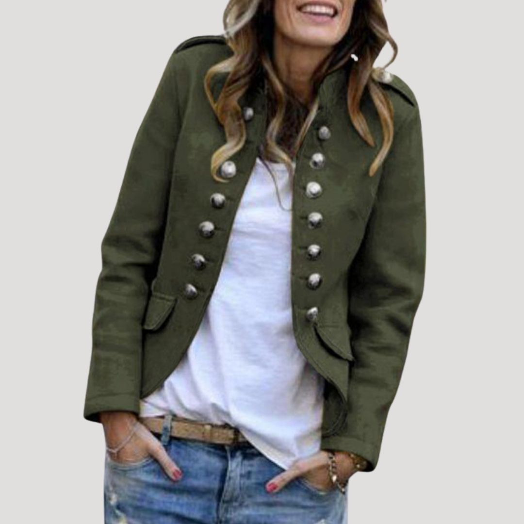 Rowena | Damen Militärjacke Doppelreihig Stehkragen 0