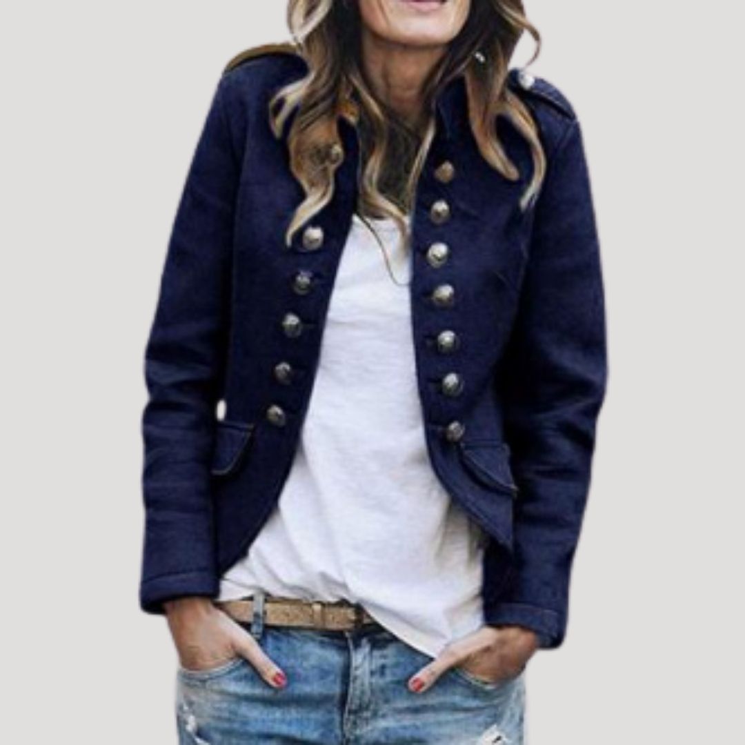 Rowena | Damen Militärjacke Doppelreihig Stehkragen 4